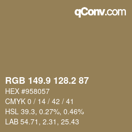 Color code: RGB 149.9 128.2 87 | qconv.com