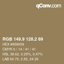 Color code: RGB 149.9 128.2 89 | qconv.com