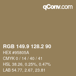 Color code: RGB 149.9 128.2 90 | qconv.com