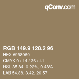 Farbcode: RGB 149.9 128.2 96 | qconv.com