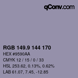 カラーコード: RGB 149.9 144 170 | qconv.com