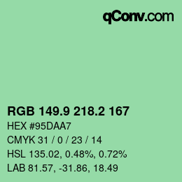 カラーコード: RGB 149.9 218.2 167 | qconv.com