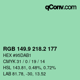 カラーコード: RGB 149.9 218.2 177 | qconv.com