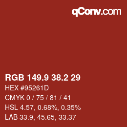 Color code: RGB 149.9 38.2 29 | qconv.com