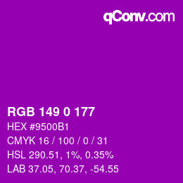 Color code: RGB 149 0 177 | qconv.com