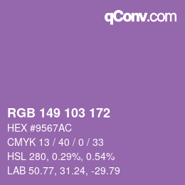 カラーコード: RGB 149 103 172 | qconv.com