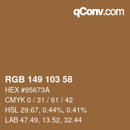 Color code: RGB 149 103 58 | qconv.com