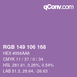 Color code: RGB 149 106 168 | qconv.com