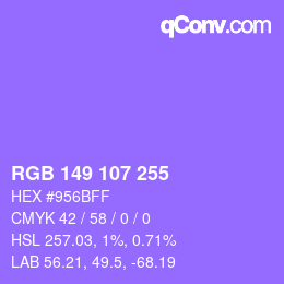 Color code: RGB 149 107 255 | qconv.com