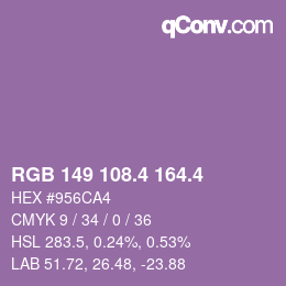カラーコード: RGB 149 108.4 164.4 | qconv.com