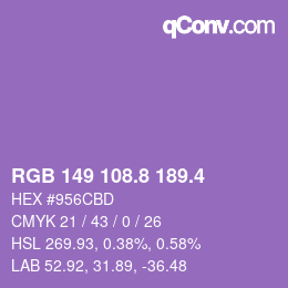カラーコード: RGB 149 108.8 189.4 | qconv.com