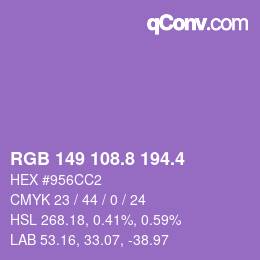 カラーコード: RGB 149 108.8 194.4 | qconv.com