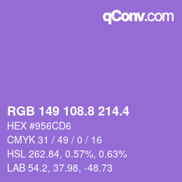 カラーコード: RGB 149 108.8 214.4 | qconv.com