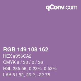 Color code: RGB 149 108 162 | qconv.com