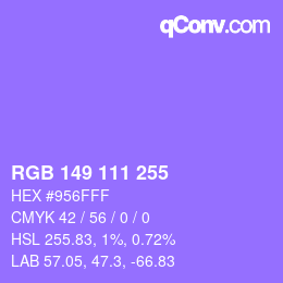 Color code: RGB 149 111 255 | qconv.com