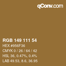 Color code: RGB 149 111 54 | qconv.com