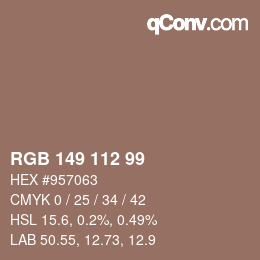カラーコード: RGB 149 112 99 | qconv.com