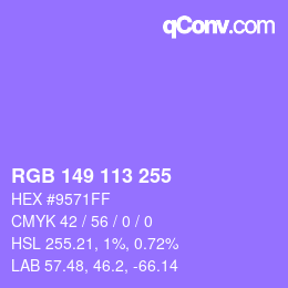 Color code: RGB 149 113 255 | qconv.com