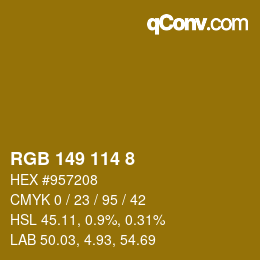 カラーコード: RGB 149 114 8 | qconv.com