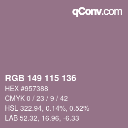 Color code: RGB 149 115 136 | qconv.com