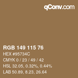 颜色代码: RGB 149 115 76 | qconv.com