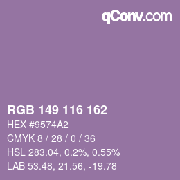 Color code: RGB 149 116 162 | qconv.com