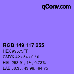 Color code: RGB 149 117 255 | qconv.com