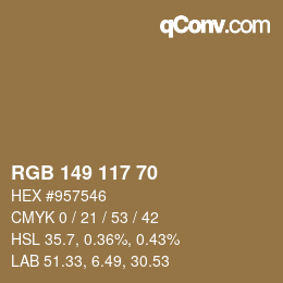 颜色代码: RGB 149 117 70 | qconv.com