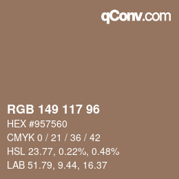 颜色代码: RGB 149 117 96 | qconv.com