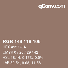 Color code: RGB 149 119 106 | qconv.com