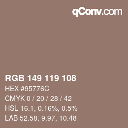 颜色代码: RGB 149 119 108 | qconv.com
