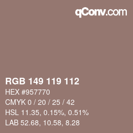 Código de color: RGB 149 119 112 | qconv.com