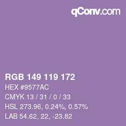 Color code: RGB 149 119 172 | qconv.com