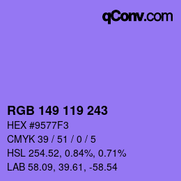 Color code: RGB 149 119 243 | qconv.com
