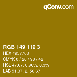 カラーコード: RGB 149 119 3 | qconv.com