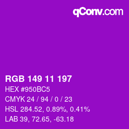 Color code: RGB 149 11 197 | qconv.com