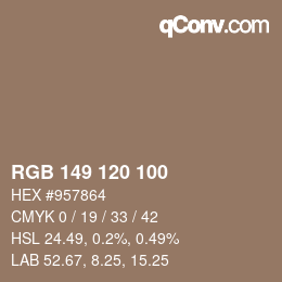 颜色代码: RGB 149 120 100 | qconv.com