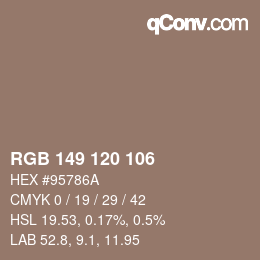 颜色代码: RGB 149 120 106 | qconv.com