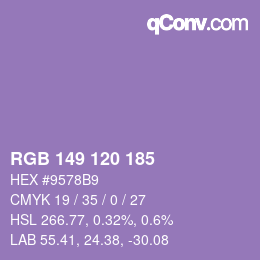 カラーコード: RGB 149 120 185 | qconv.com