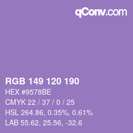 Color code: RGB 149 120 190 | qconv.com