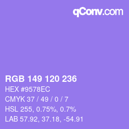 Color code: RGB 149 120 236 | qconv.com