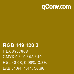 カラーコード: RGB 149 120 3 | qconv.com