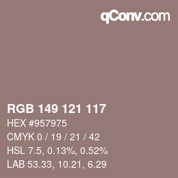 Código de color: RGB 149 121 117 | qconv.com