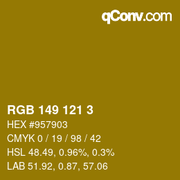 Color code: RGB 149 121 3 | qconv.com
