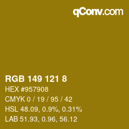Color code: RGB 149 121 8 | qconv.com