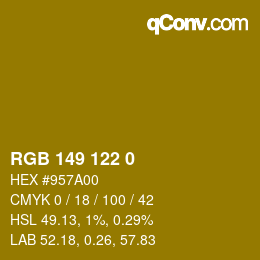Color code: RGB 149 122 0 | qconv.com