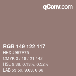 Código de color: RGB 149 122 117 | qconv.com