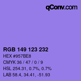 Color code: RGB 149 123 232 | qconv.com