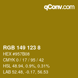 Color code: RGB 149 123 8 | qconv.com