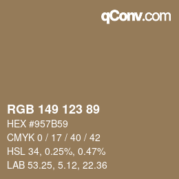 Color code: RGB 149 123 89 | qconv.com